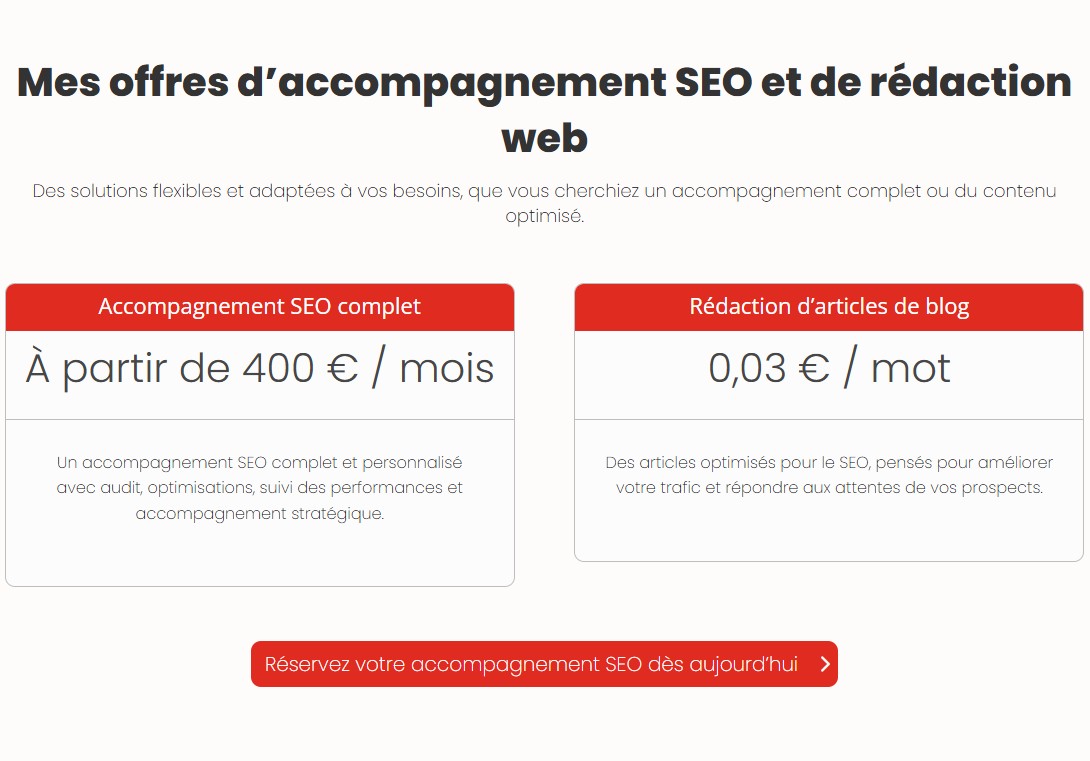 tarif de service de rédacteur web SEO freelance